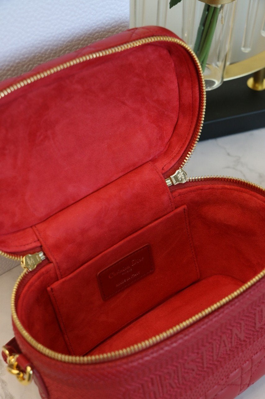 DIOR SMALL TRAVEL VANITY RED LAMBSKIN