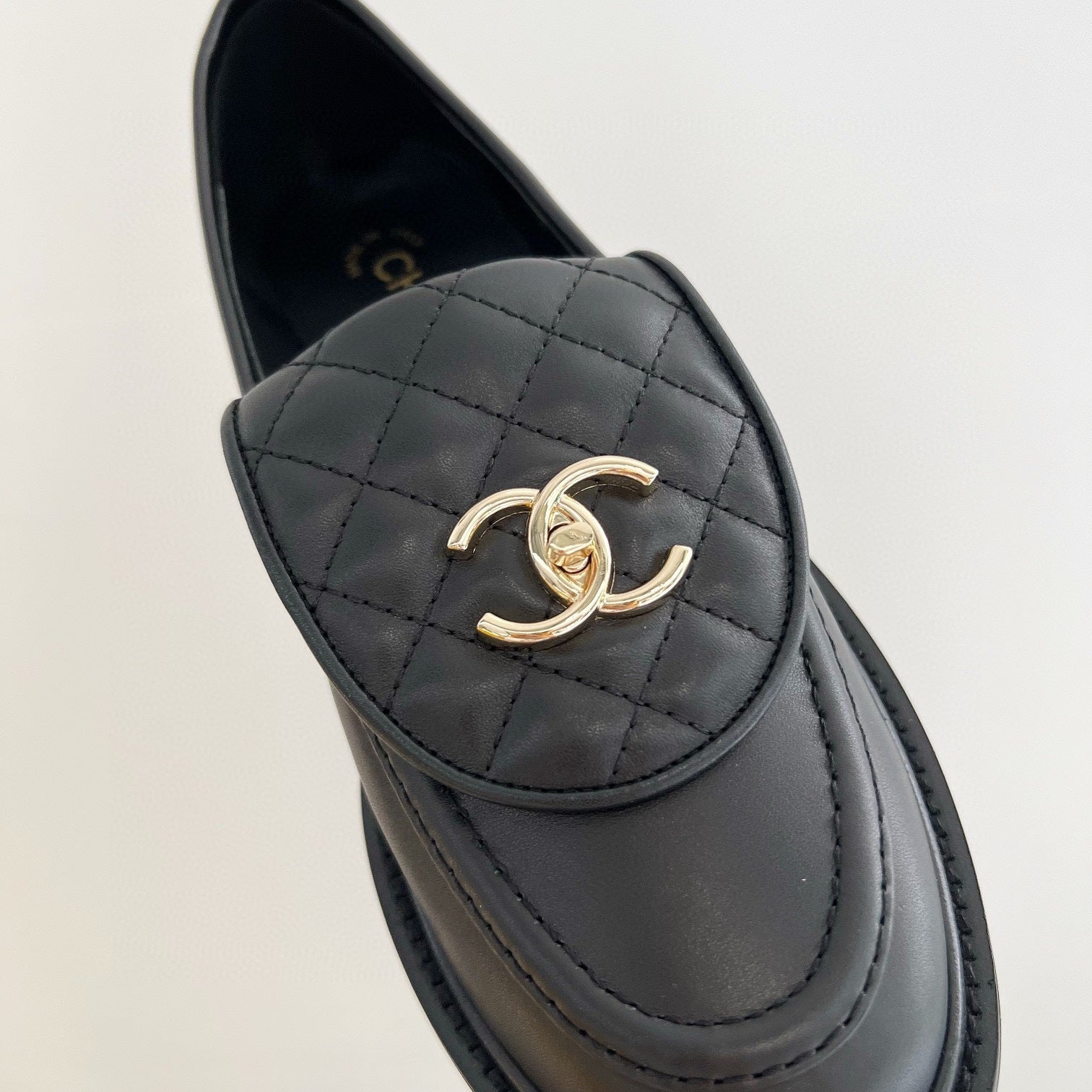 CHANEL Moasins Black Quilted Calfskin Gold